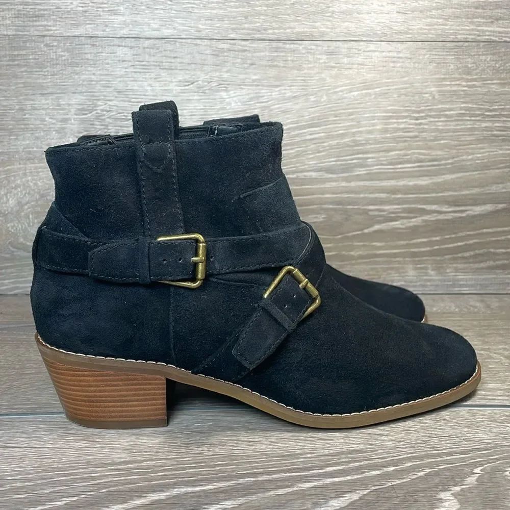 Cole Haan Grand OS Jensyn Womens Sz 7.5B Black Leather Pull On Buckle Ankle Boot